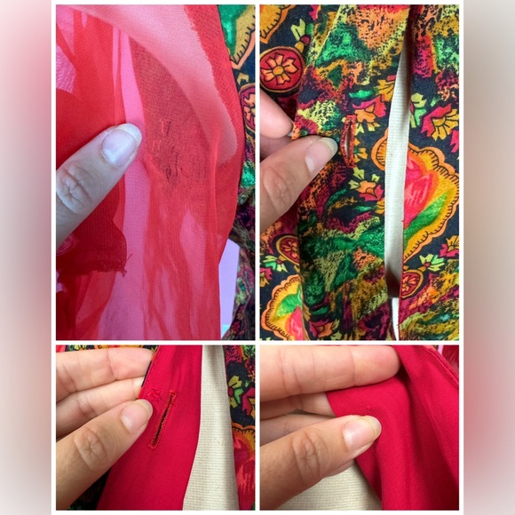 Vintage 1980s 80s Button Up Blouse with Ruched Red Chiffon Sheer Long Sleeves - Picture 11 of 11